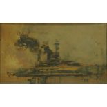 Manner of William Walcott - Warship, naval interest Impressionist watercolour on card, inscribed
