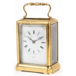 Henri Marc of Paris, 19th century French gilt brass carriage clock having enamelled dial with