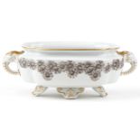 Royal Worcester, Victorian aesthetic four footed tureen with elephant head handles decorated with