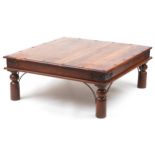 Mexican pine coffee table with square top, 41cm H x 102cm W x 102cm D