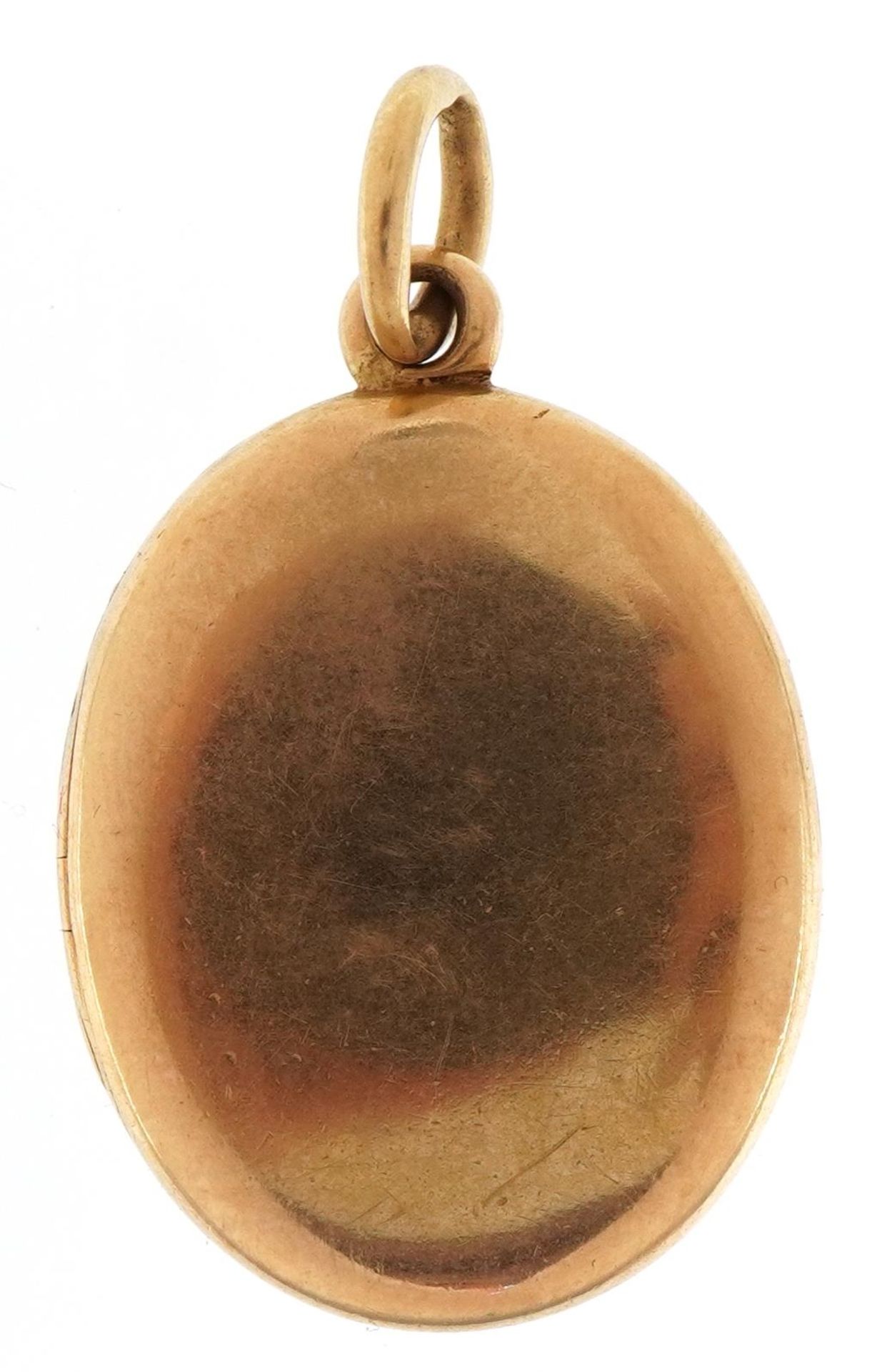 Victorian unmarked gold oval locket with blue enamel monogram, tests as 15ct gold, 3.8cm high, 9.8g - Image 3 of 3