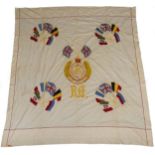 Large military interest embroidered textile with Royal Engineers motifs, 210cm x 170cm