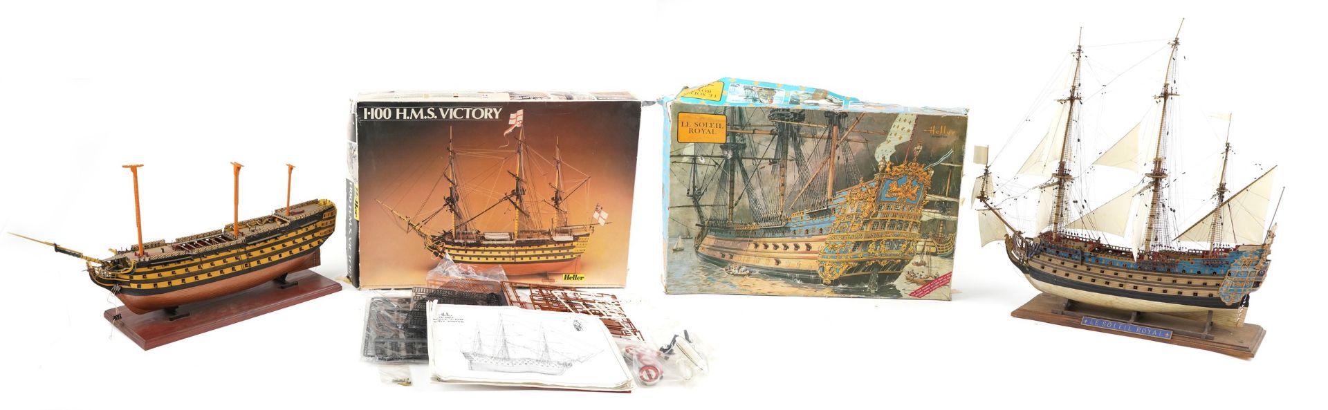 Two Heller model boats with boxes comprising HMS Victory and Le Soleil Royal