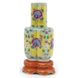 Chinese porcelain conjoined vase finely hand painted in the famille rose palette with flowers, six