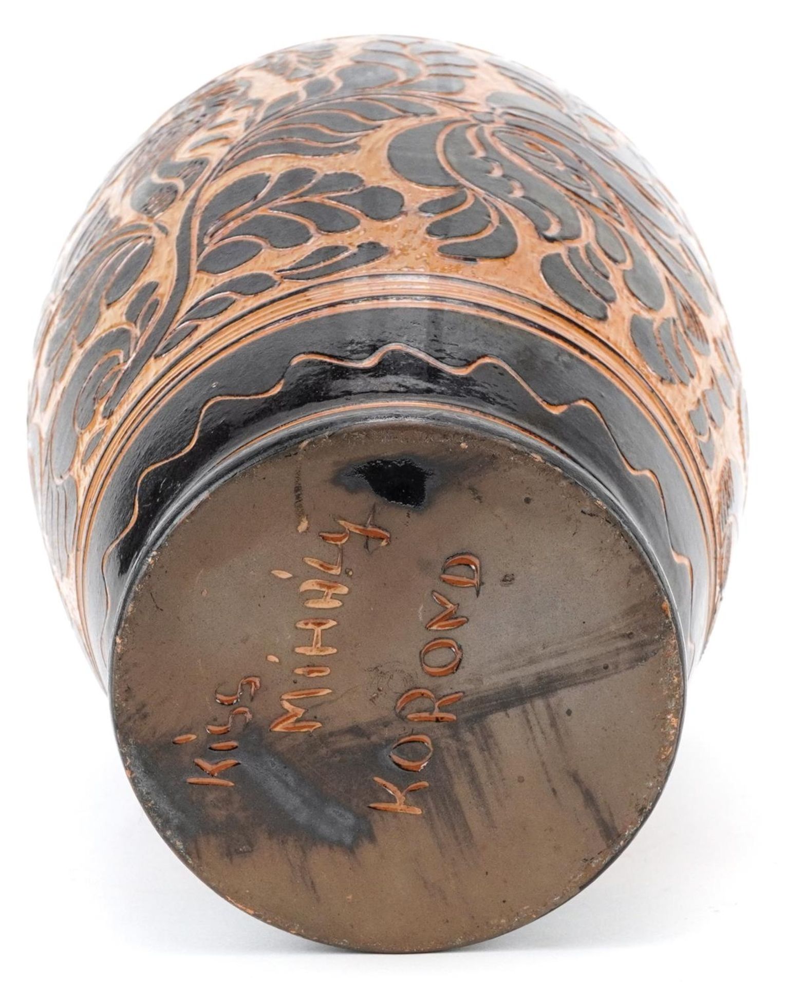 Large European porcelain vase incised with a stylised bird amongst foliage, incised Kiss Mihhly - Image 3 of 3