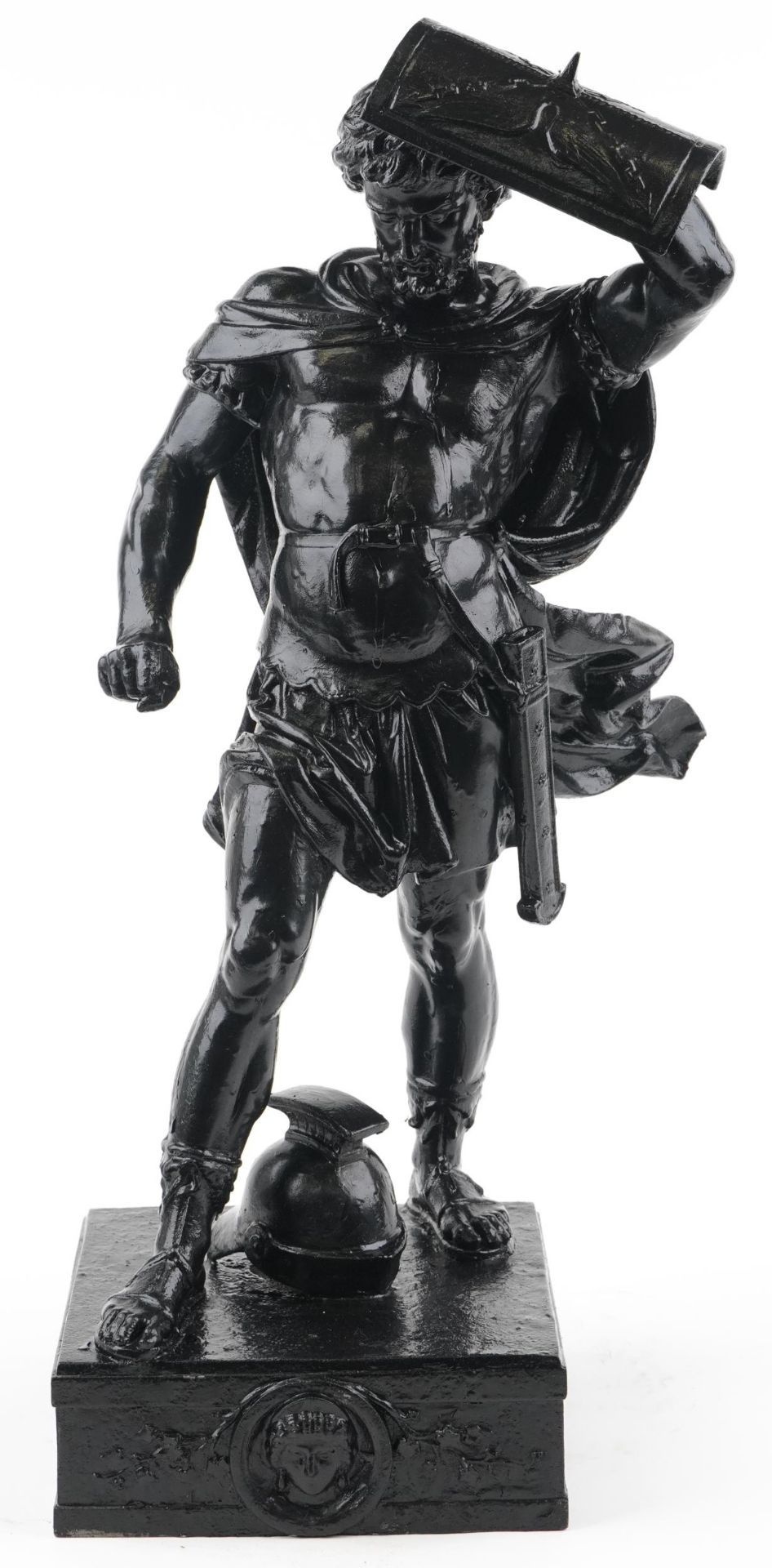 After Francois Moreau, large black painted cast metal statue of a Roman warrior, 65.5cm high - Bild 2 aus 4