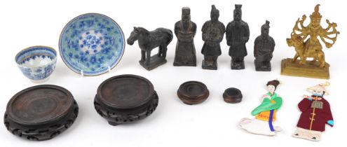 Asian sundry items including an Indian gilt metal figure of goddess Durga, Japanese saucer and