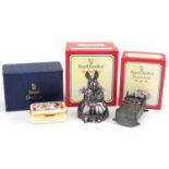 Two Royal Doulton Bunnykins musical boxes and a Royal Doulton enamelled box commemorating the