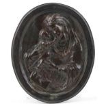 19th century style oval bronzed wall plaque of Madonna and child, 27cm x 22cm