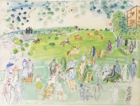 After Raoul Dufy - Ascot, vintage lithographic print, unframed, 64cm x 49cm