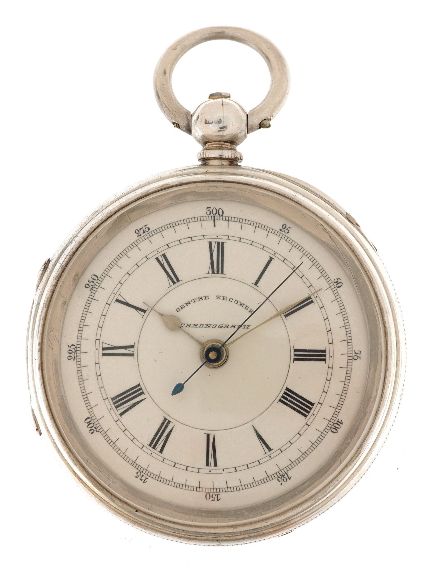 Victorian gentlemen's silver Centre Seconds chronograph key wind open face pocket watch having
