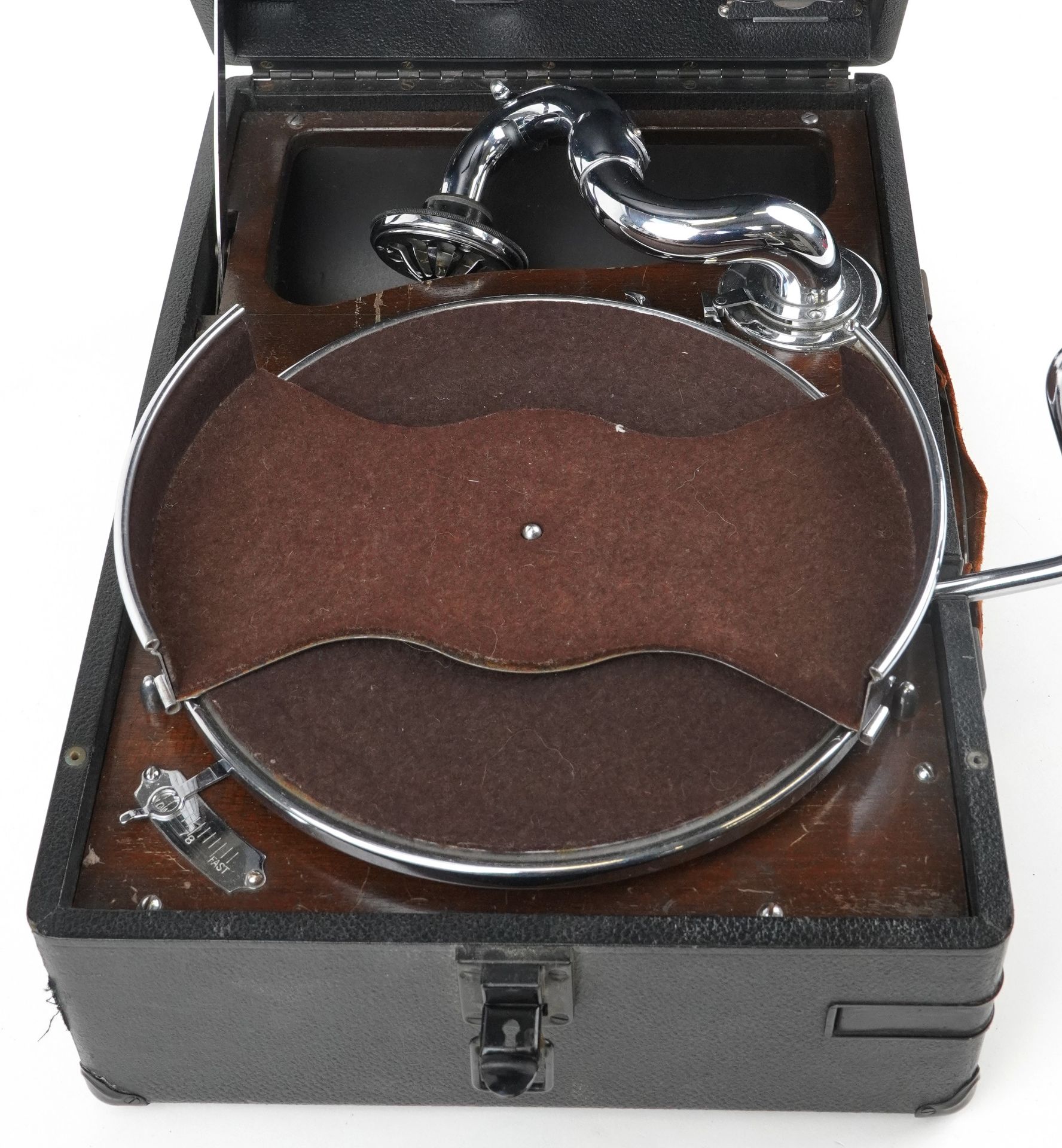 Vintage His Master's Voice portable gramophone, model 102 - Bild 2 aus 6