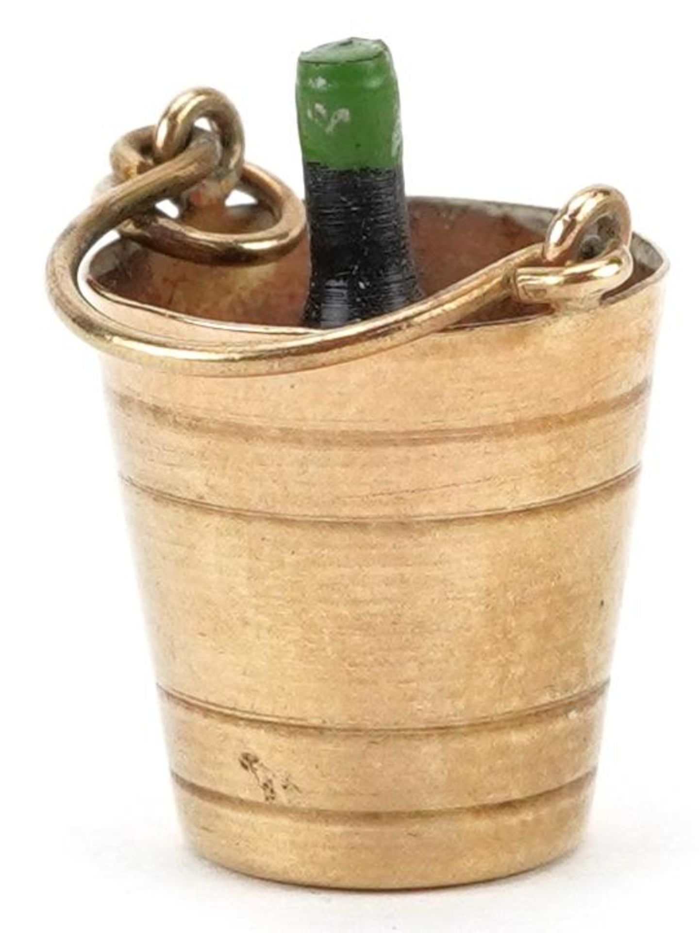 9ct gold charm in the form of a bottle of Champagne in an ice bucket with swing handle, 2.3cm - Image 2 of 3