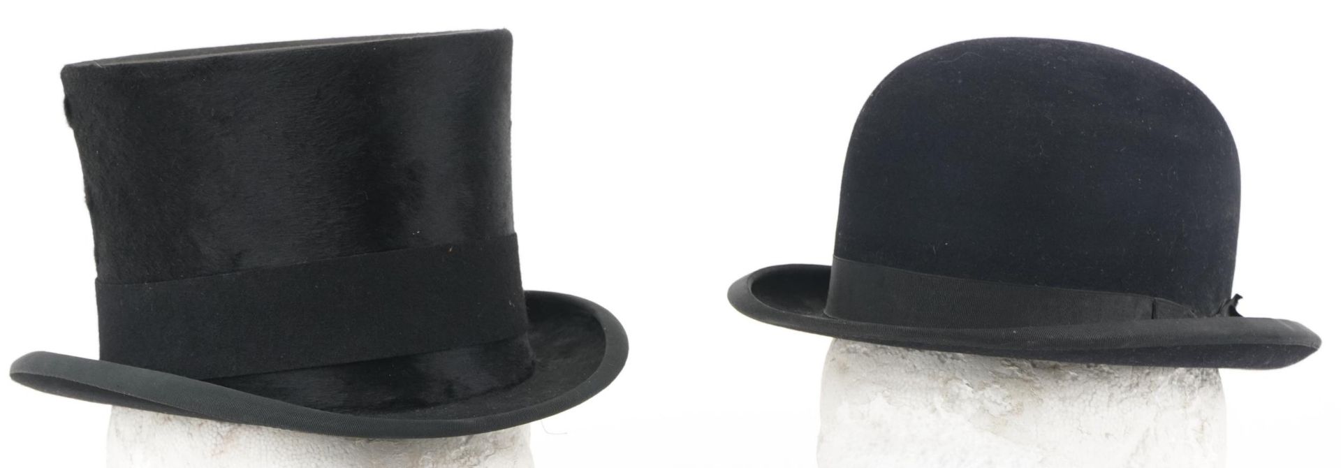 Early 20th century moleskin top hat by Lincoln Bennett & Co of Piccadilly London and a similar