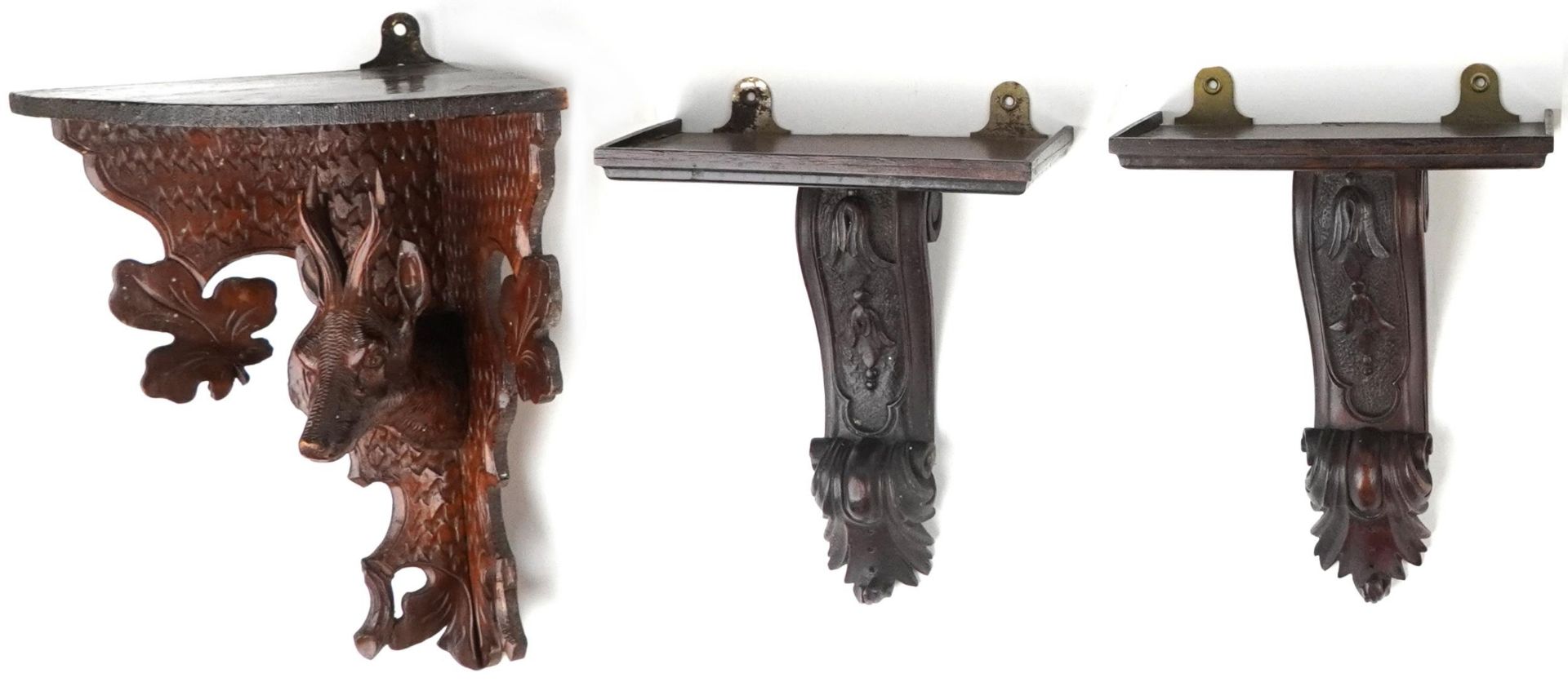 19th century and later treen wall brackets including a German Black Forest example carved in - Image 2 of 3