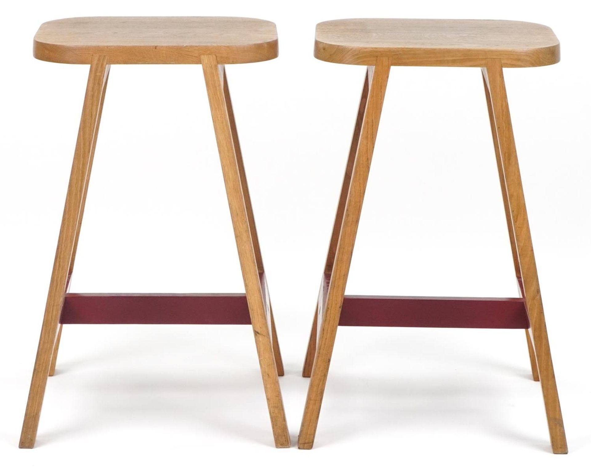 Pair of contemporary half painted light oak breakfast stools, AC stamp to the undersides, 65cm high - Image 2 of 4