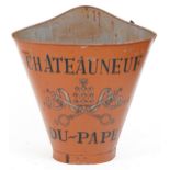 Chateauneuf du Pape painted tin advertising grape pickers hod/bucket, 62cm high