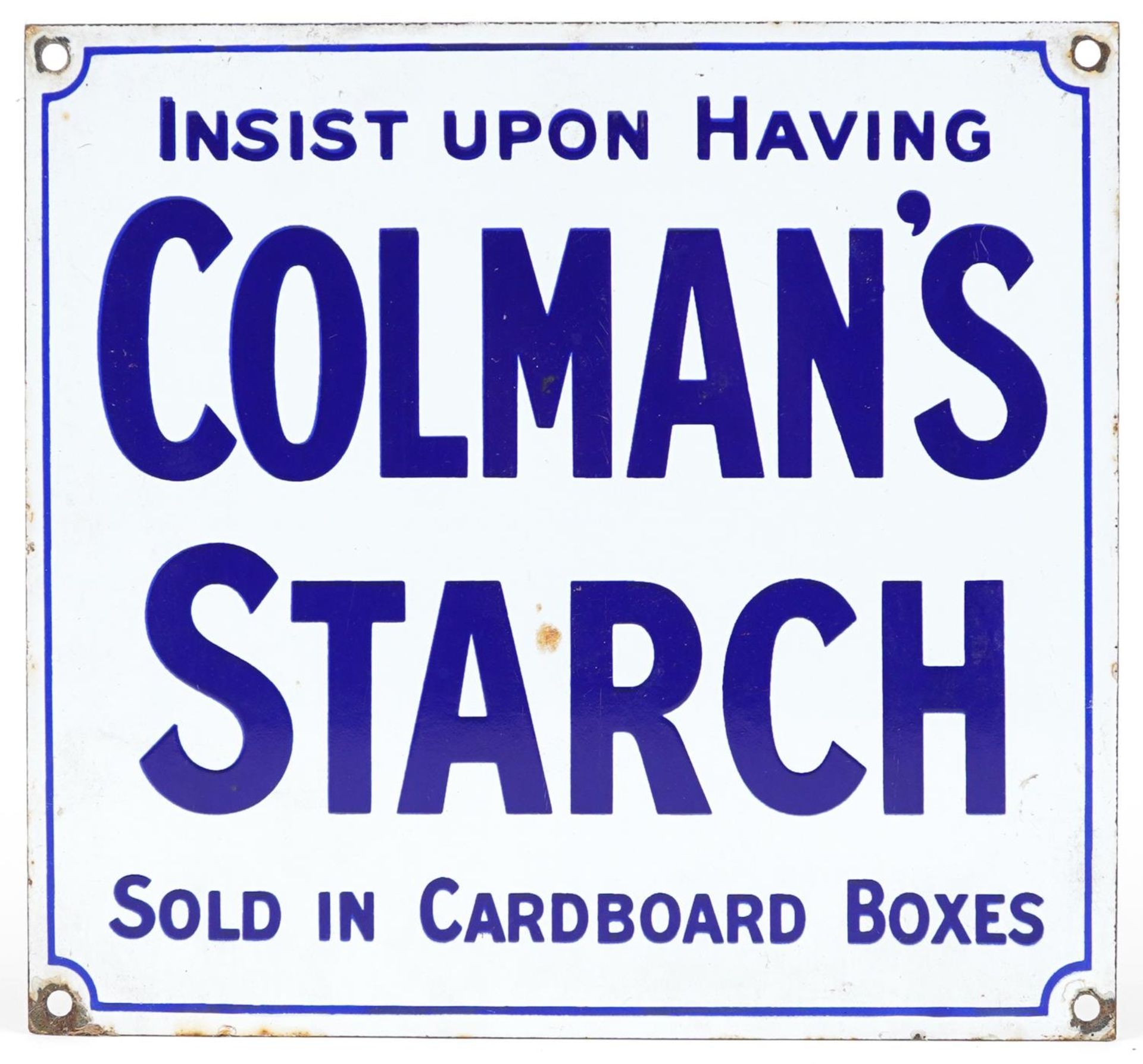 Colman's Starch enamel advertising sign inscribed Insist Upon Having Colman's Starch Sold in
