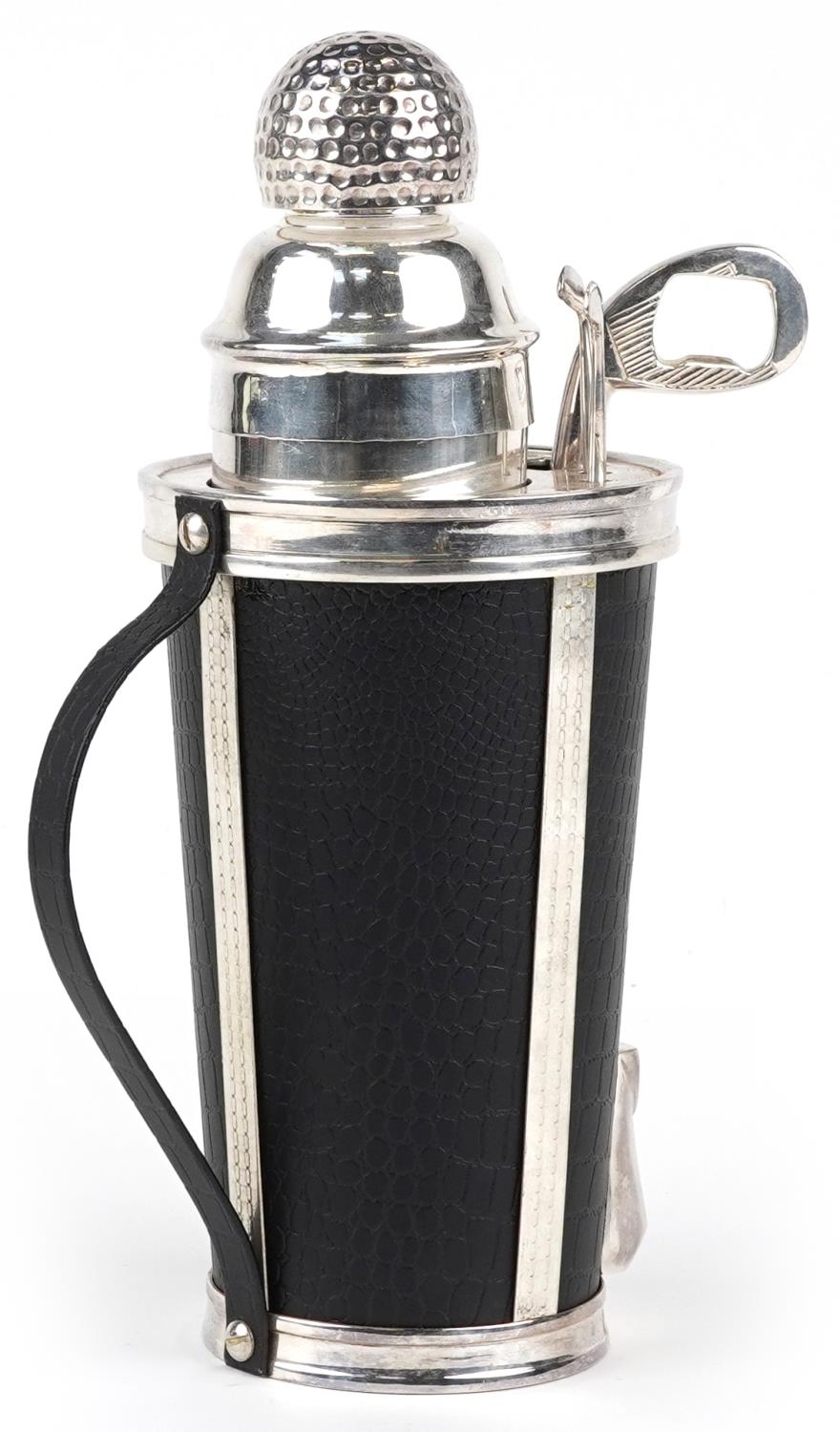 Silver plated cocktail shaker in the form of golf clubs in a caddy bag, 30cm high - Image 2 of 5