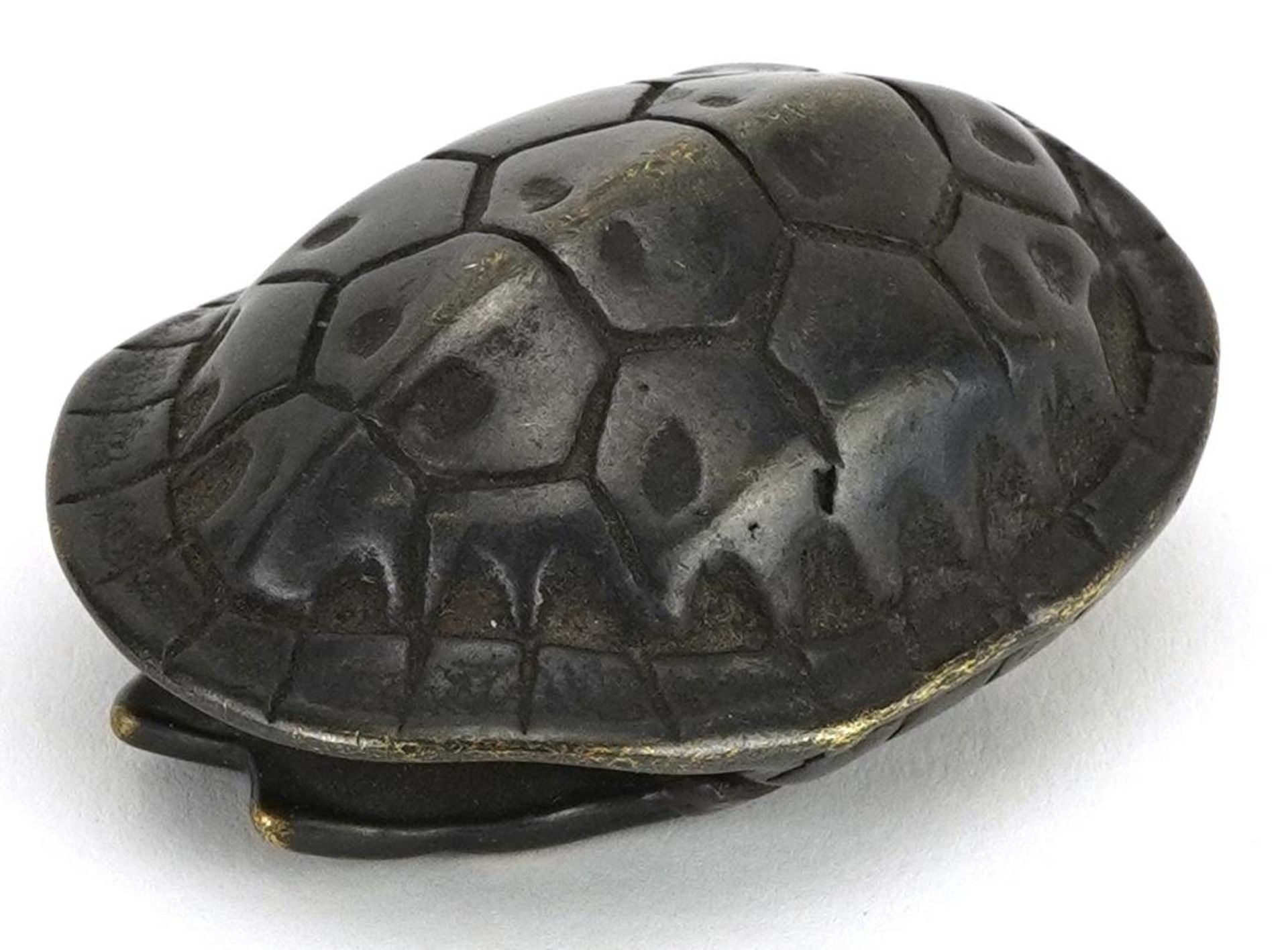 Patinated bronze model of a turtle shell, 6cm in length - Image 2 of 3