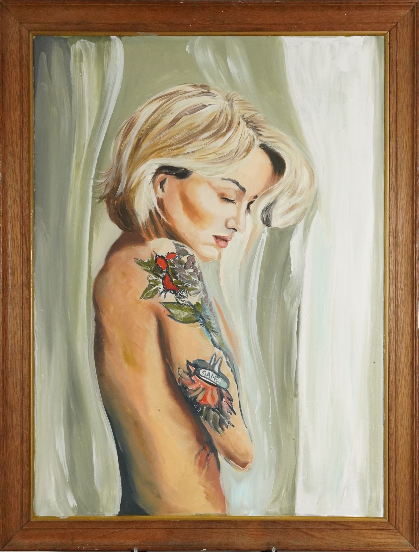 Clive Fredriksson - Side profile of a nude female, contemporary oil on board, framed, 74cm x 54cm - Bild 2 aus 3