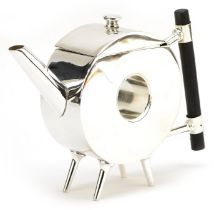 Modernist silver plated teapot with ebonised handle, 19cm wide