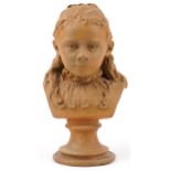 Mid century style terracotta bust of a young girl, 39.5cm high