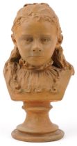 Mid century style terracotta bust of a young girl, 39.5cm high