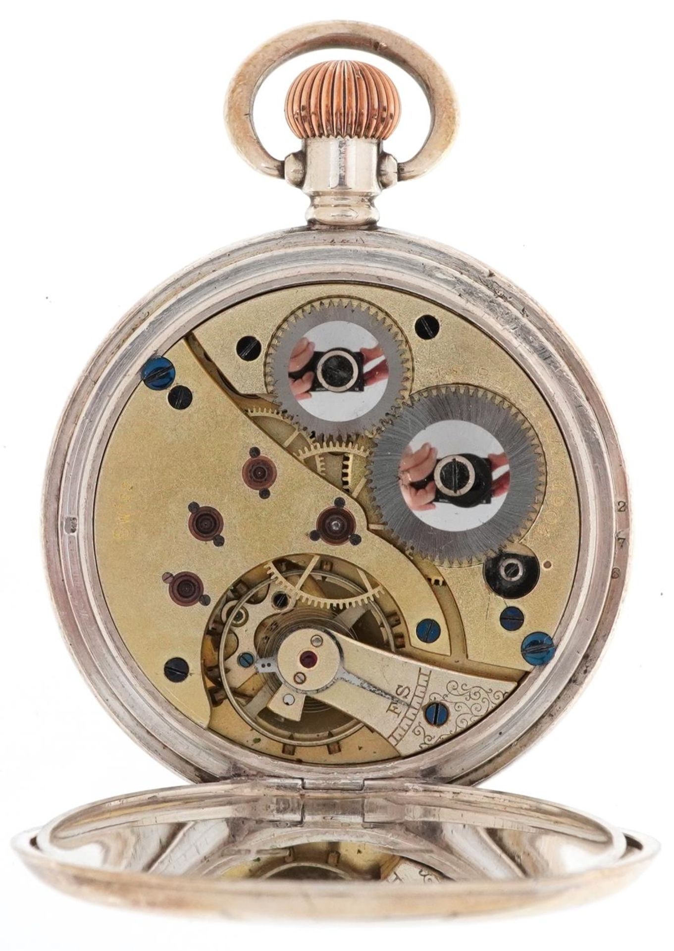 Cyma, George VI silver gentlemen's keyless half hunter pocket watch having enamelled and - Bild 4 aus 5