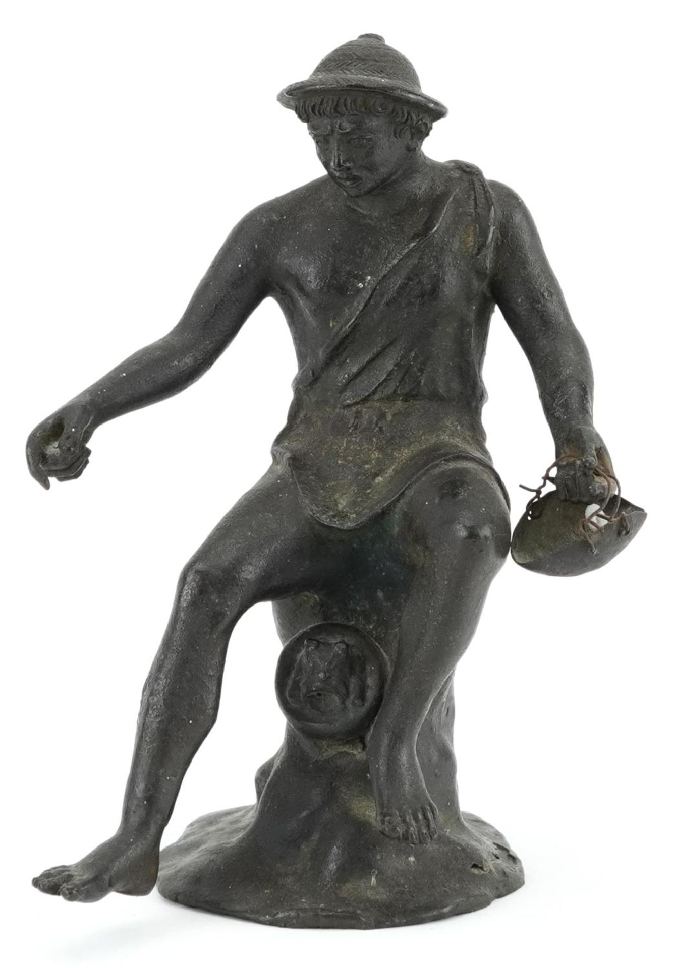 Antique Grand Tour verdigris patinated bronze statue of a Neapolitan fisherman, 20cm high