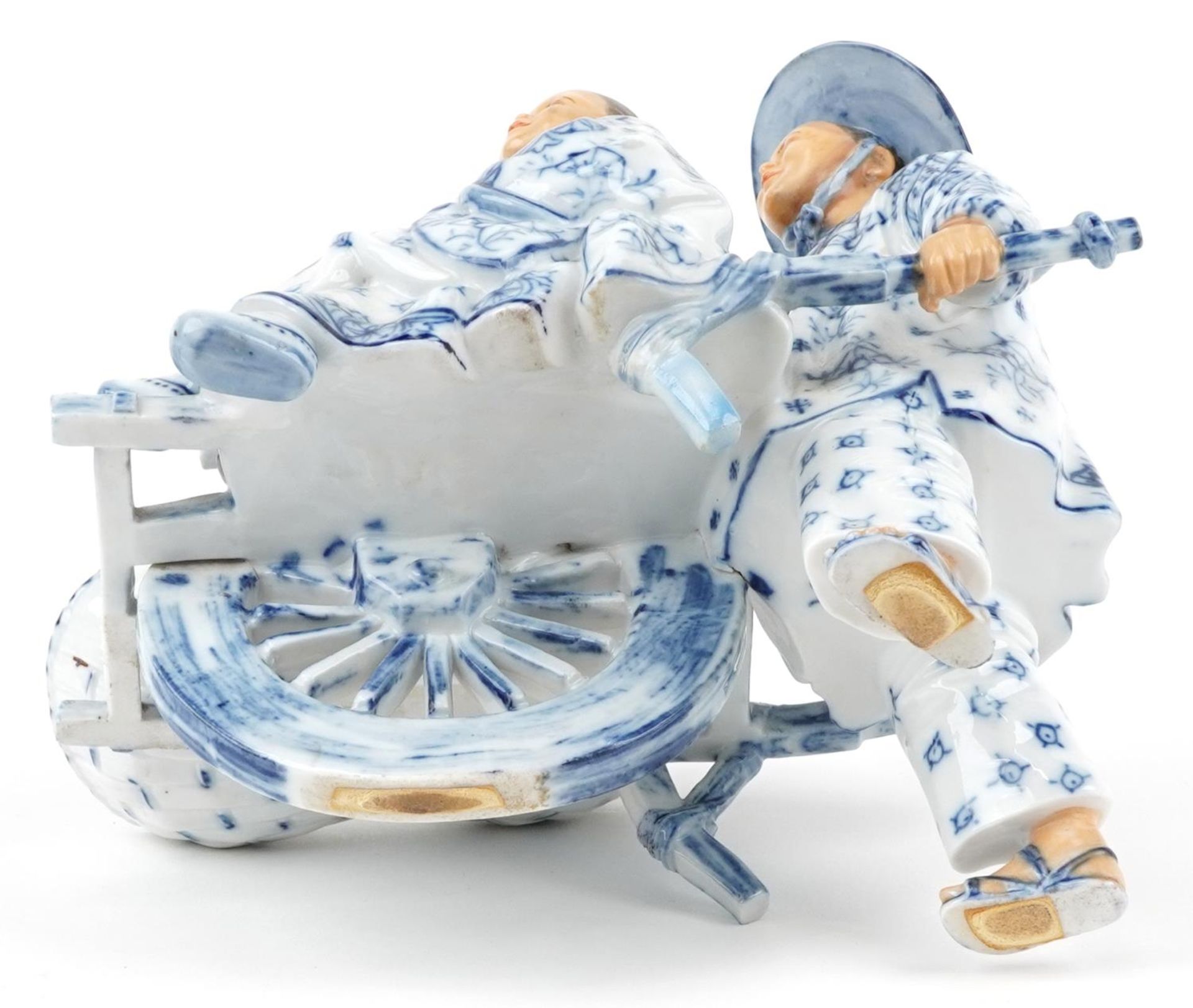 19th century European porcelain sweetmeat dish in the form of a Chinaman with rickshaw - Image 7 of 7