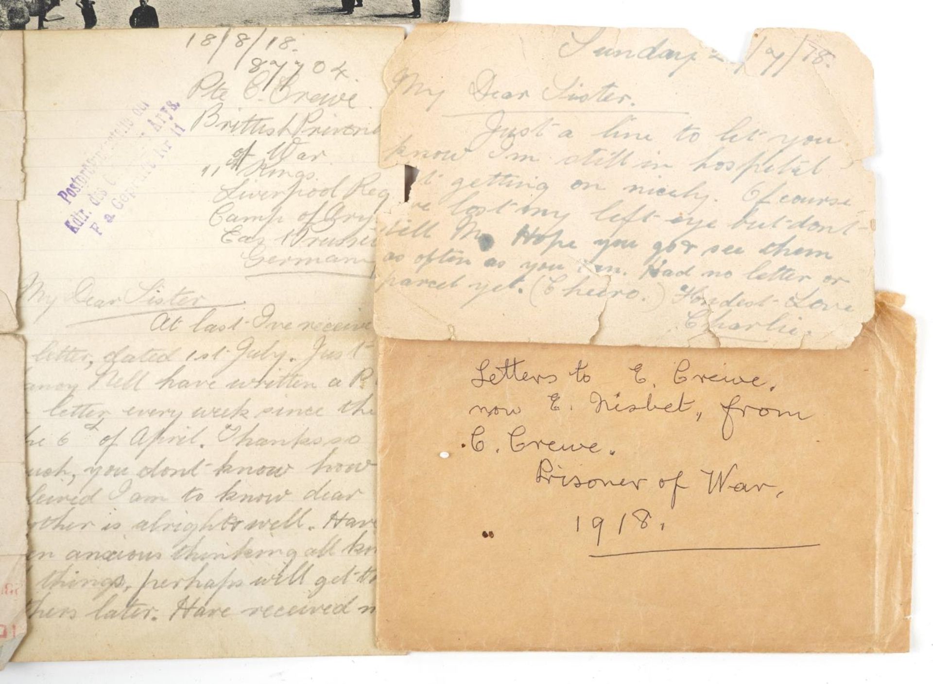 British military World War I Prisoner of War letter written by Private C Crewe of The Liverpool - Bild 3 aus 5