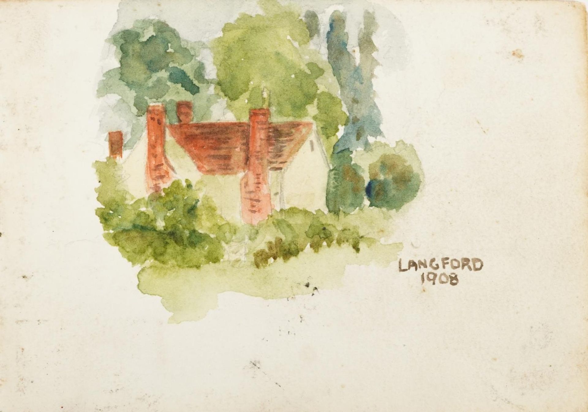 Early 20th century artist's travel sketchbook housing various watercolours and pencil sketches - Image 3 of 15