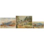 Three 19th century watercolours including an example of a gentleman fishing in a river, each