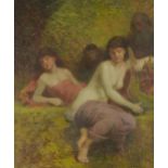 After Simeon Solomon - Scantily dressed females, Pre-Raphaelite school oil, 75cm x 61.5cm