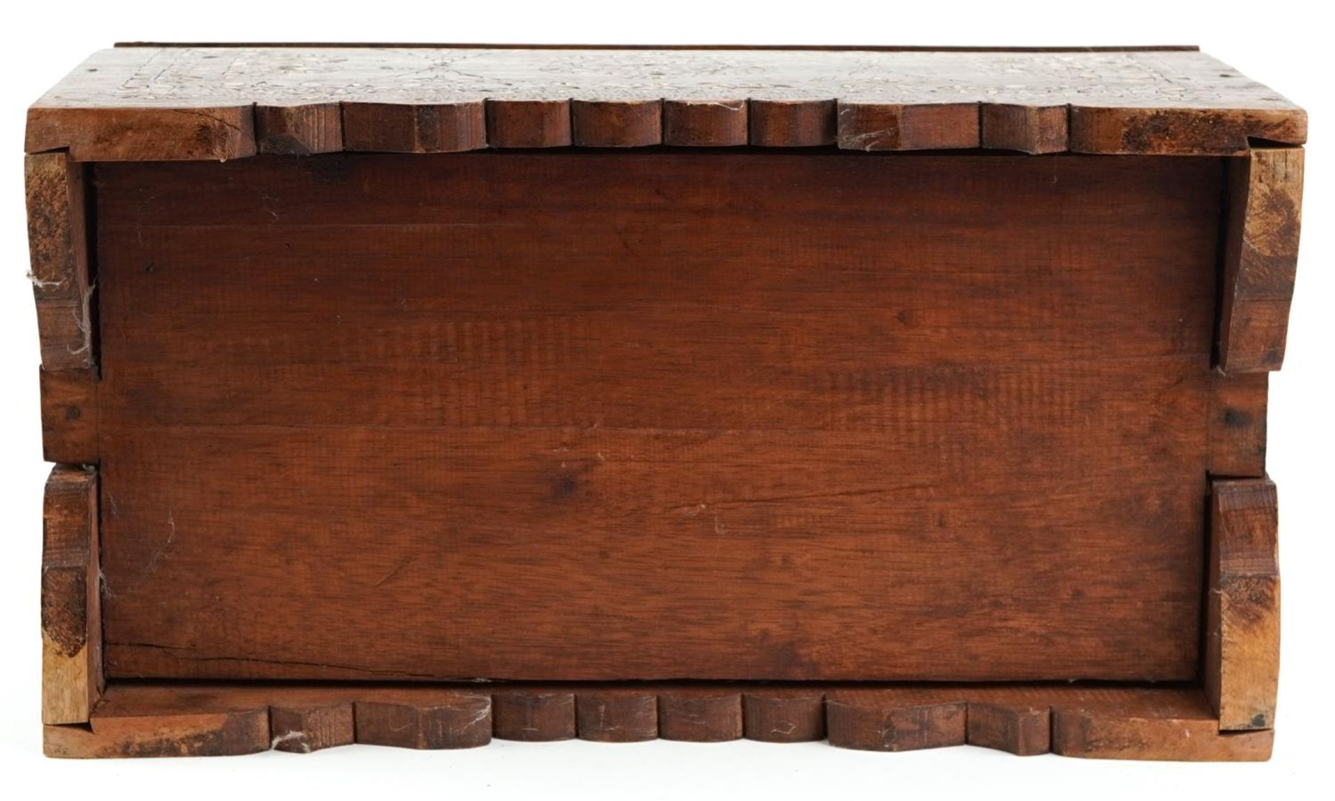 Asian hardwood trunk with mother of pearl foliate inlay, 25.5cm high, 45.5cm W x 24cm D - Image 4 of 4