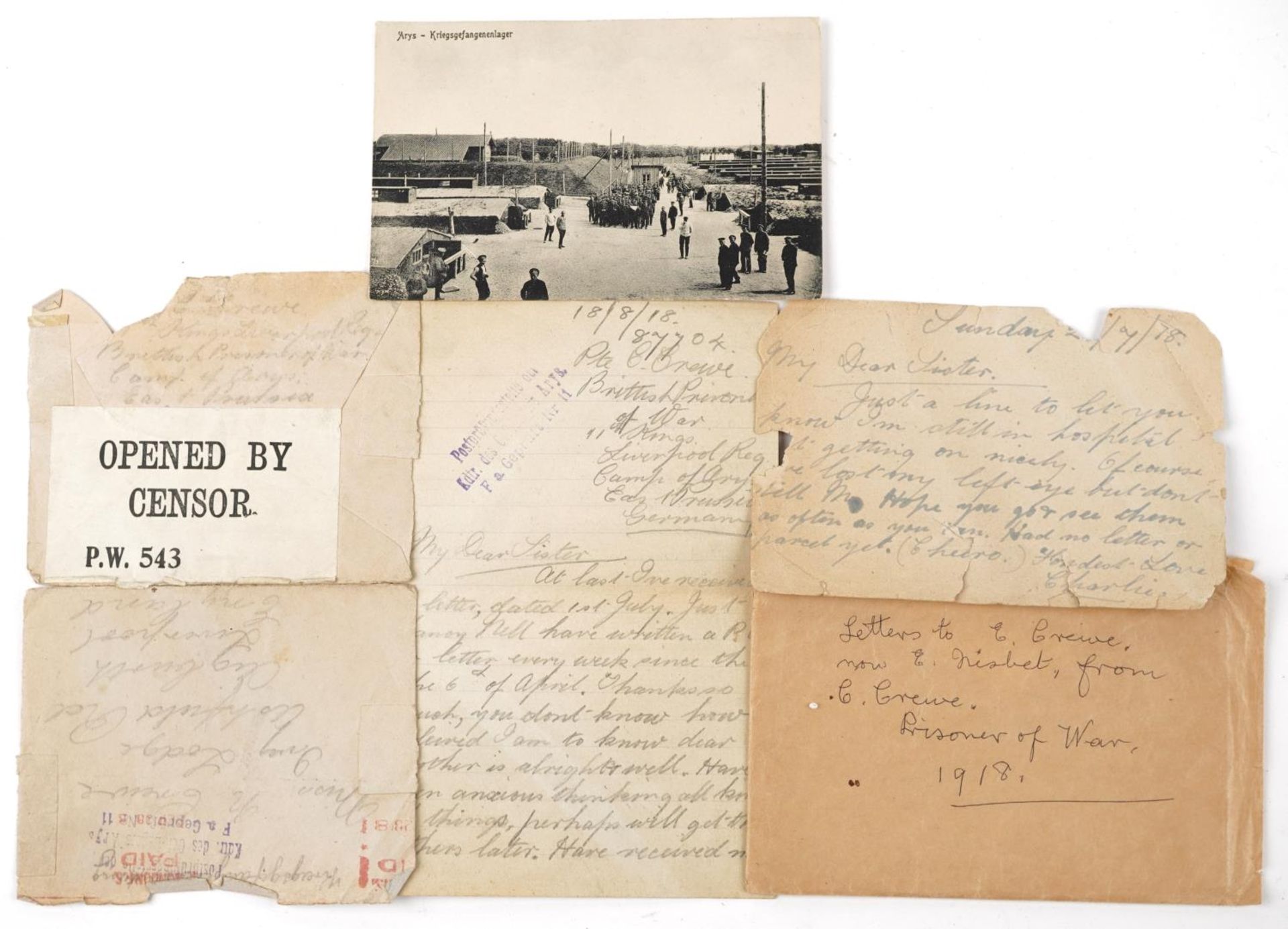 British military World War I Prisoner of War letter written by Private C Crewe of The Liverpool