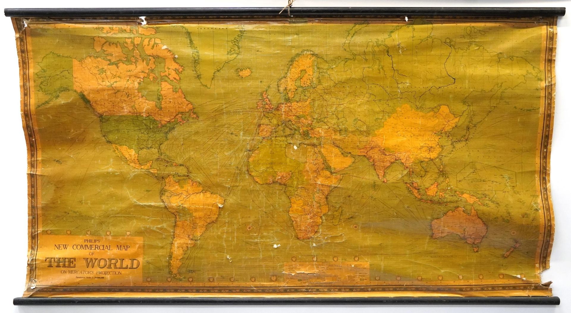 Vintage Philips wall hanging New Commercial Map of the World on Mercator's Projection, scale 1:20,