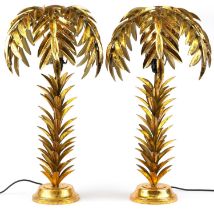 Pair of Hollywood Regency style gilt painted table lamps in the form of palm trees, each 73cm high