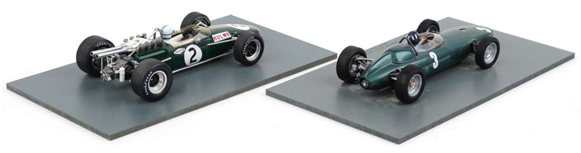 Two Spark 1:18 scale diecast model racing vehicles with boxes and display stands comprising BRM - Bild 3 aus 3