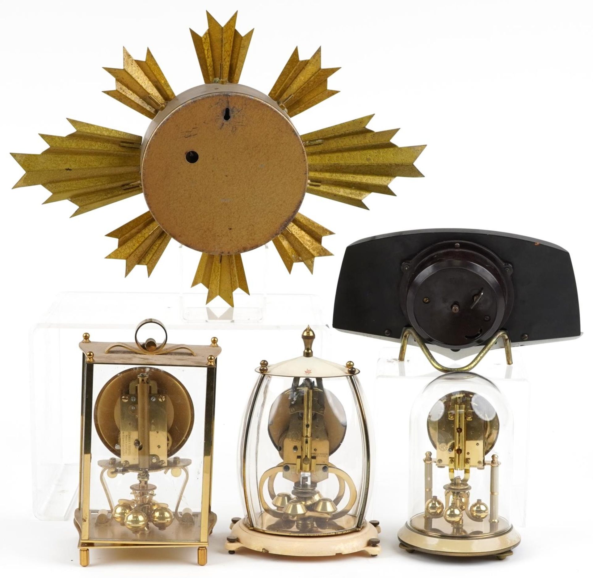 Five mid century and later clocks including a brass eight day sunburst design example, Kundo and - Image 4 of 6