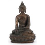 Chino Tibetan partially gilt bronze figure of seated Buddha, 20.5cm high