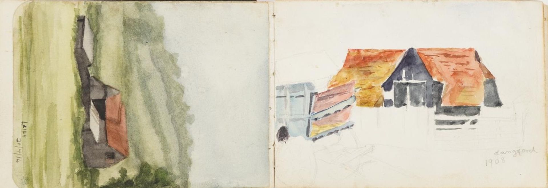 Early 20th century artist's travel sketchbook housing various watercolours and pencil sketches - Image 4 of 15