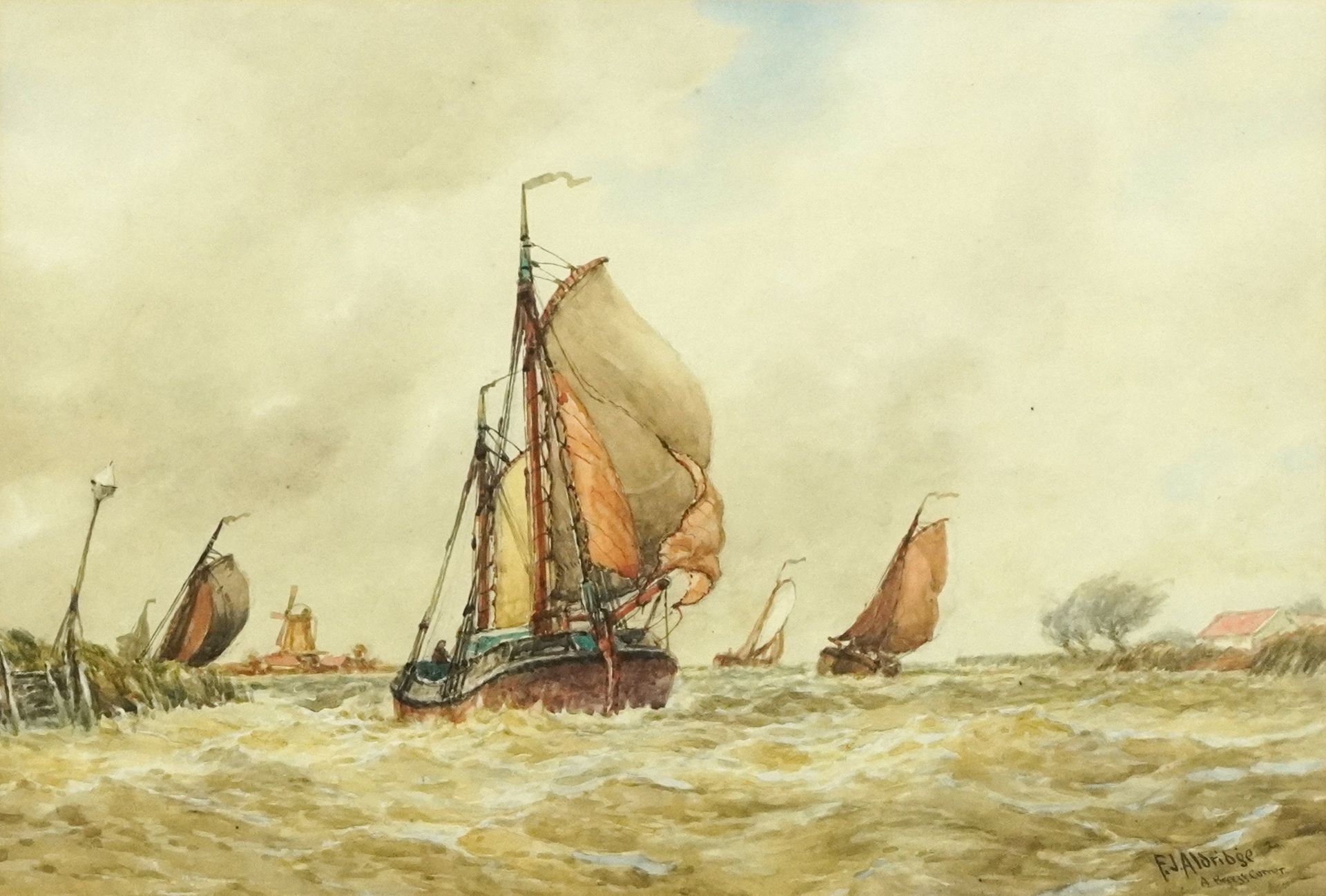 Frederick James Aldridge - A Breezy Corner, early 20th century maritime interest watercolour,