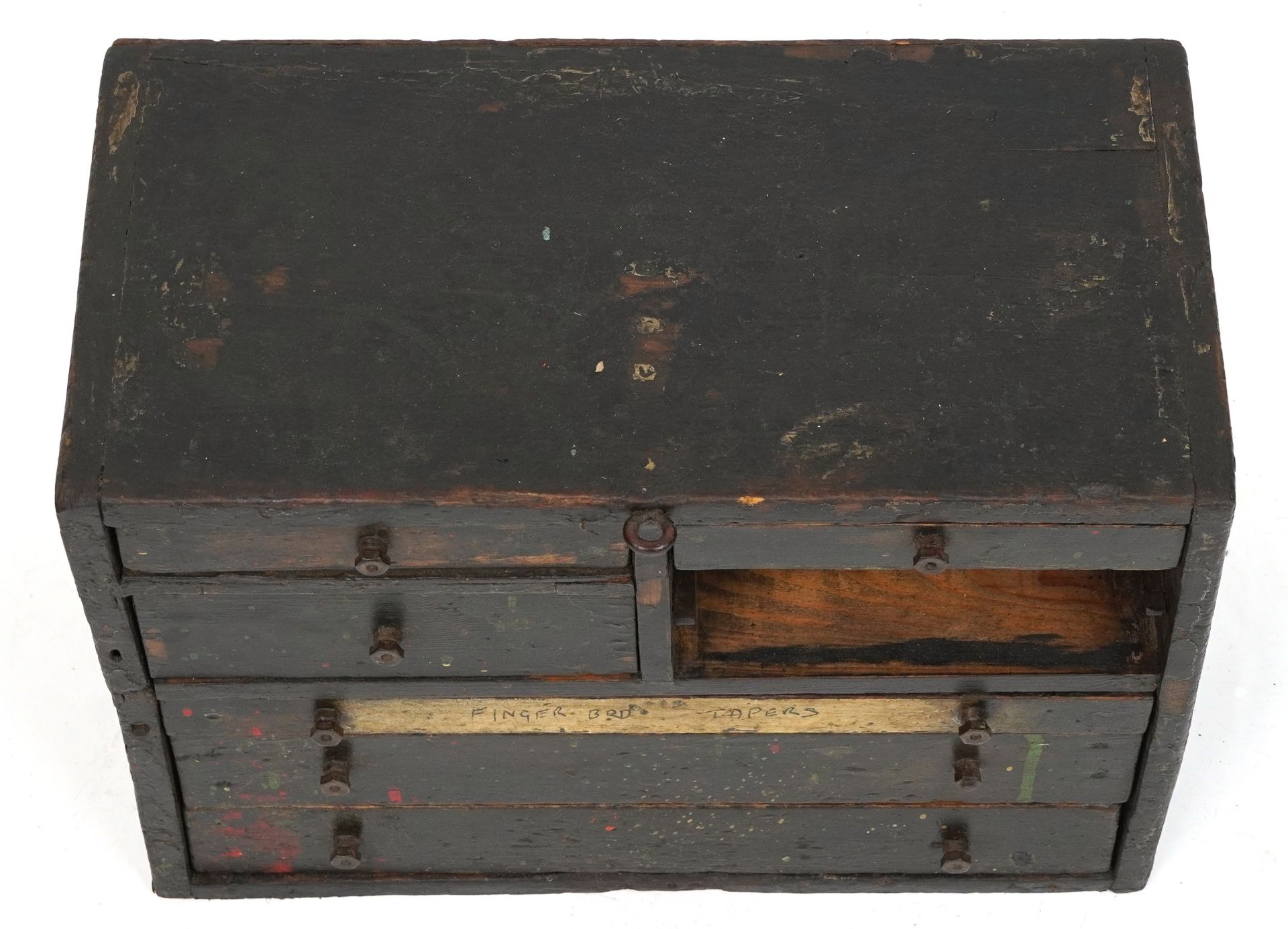 Early 20th cenutry painted pine tool chest fitted with an arrangement of six drawers, 37cm H x - Bild 3 aus 4