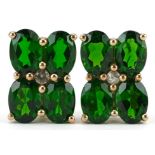Pair of 9K gold green and clear stone flower head stud earrings, possibly olivine, 1.4cm high, 3.3g