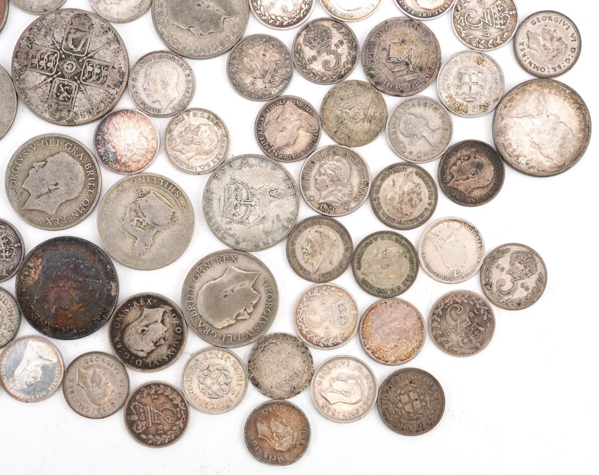 British pre decimal, pre 1947 coinage including shillings and threepences, 195g - Image 5 of 5