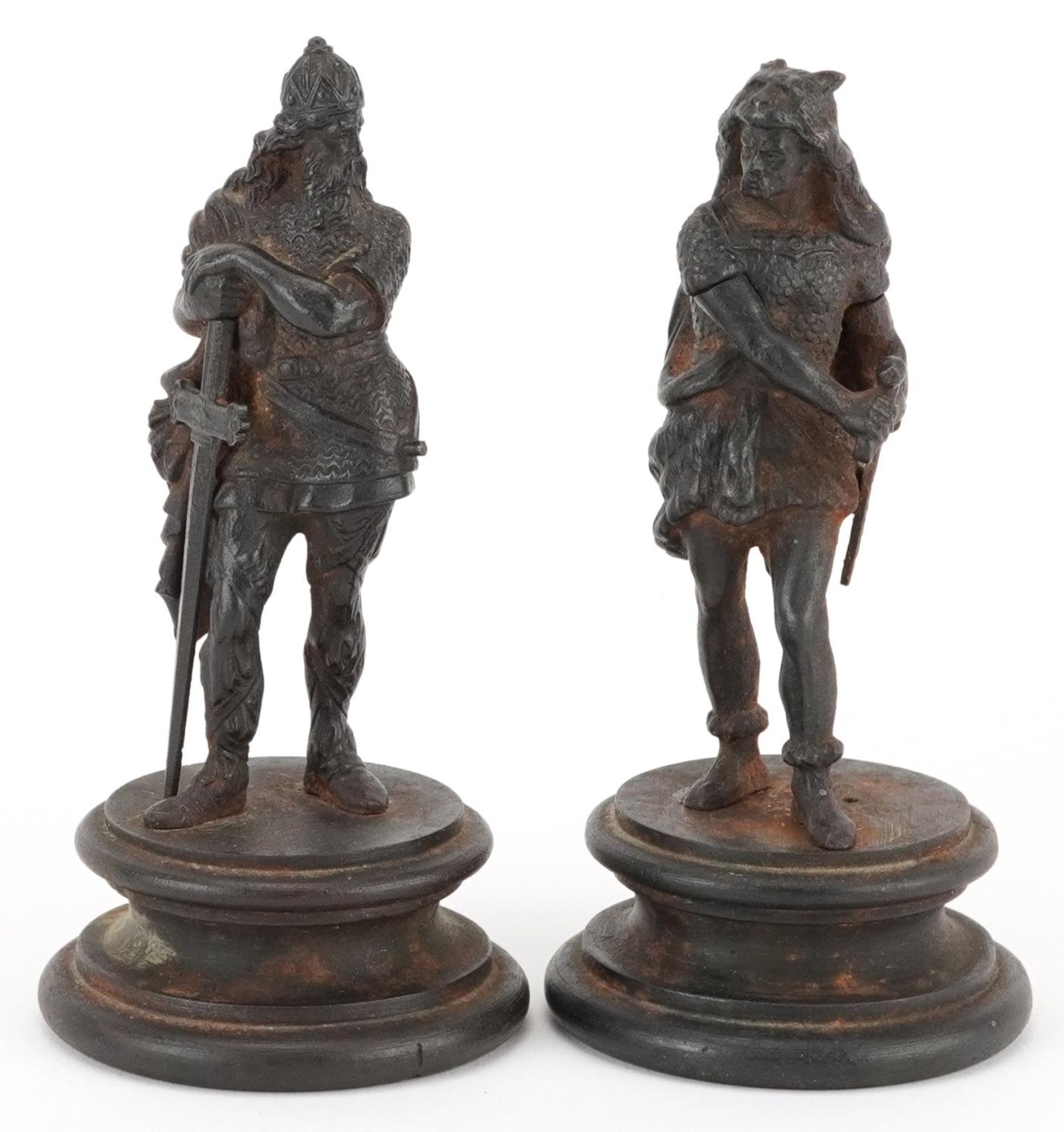 Pair of 19th century classical patinated iron figures of medieval Nordic warriors