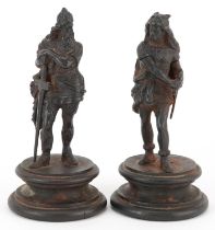 Pair of 19th century classical patinated iron figures of medieval Nordic warriors