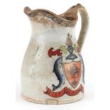 Victorian masonic interest ironstone jug with crest inscribed Let Glasgow Flourish, 19cm high